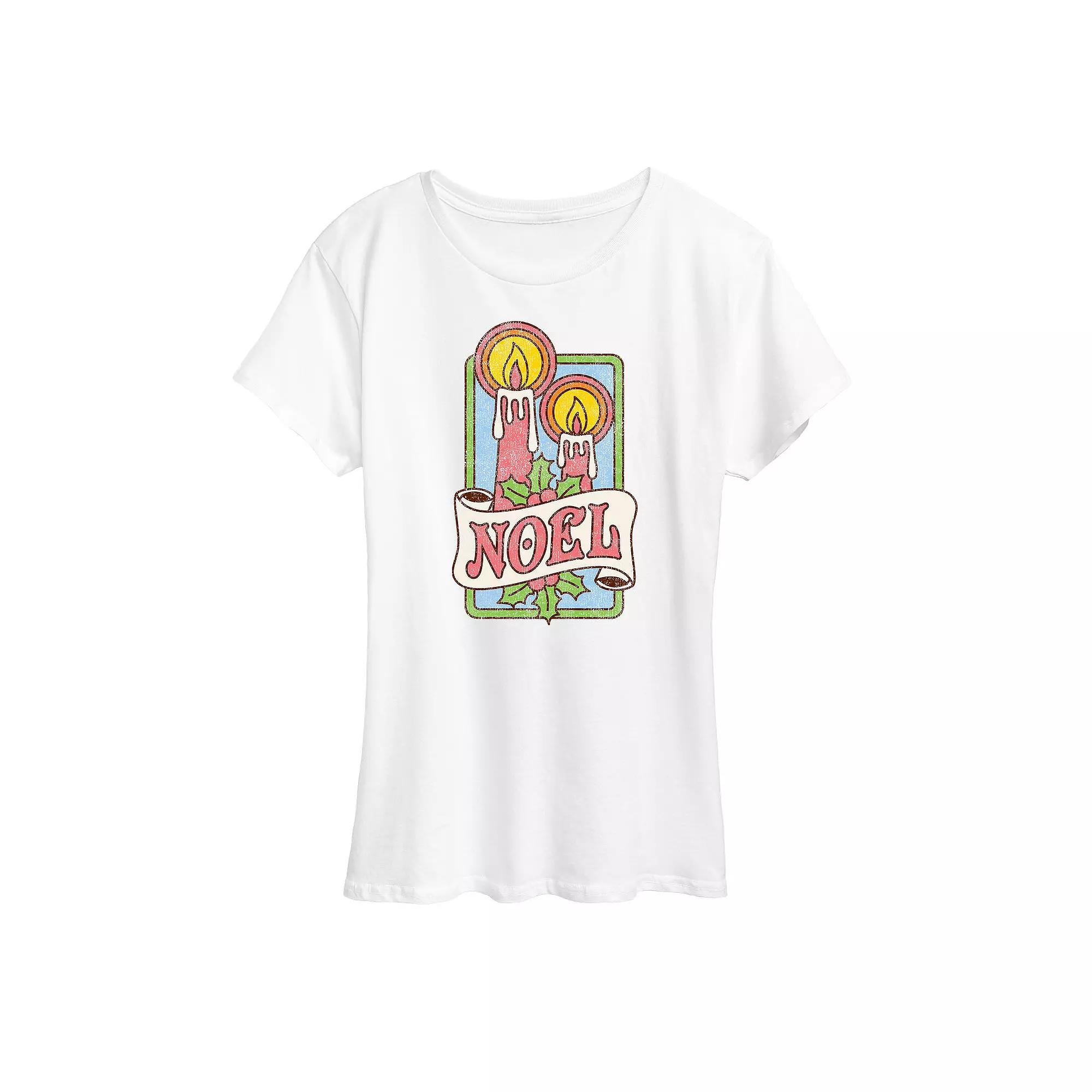 Women's Retro Noel Candles Short Sleeve Graphic Tee, Girl's,  Product Image