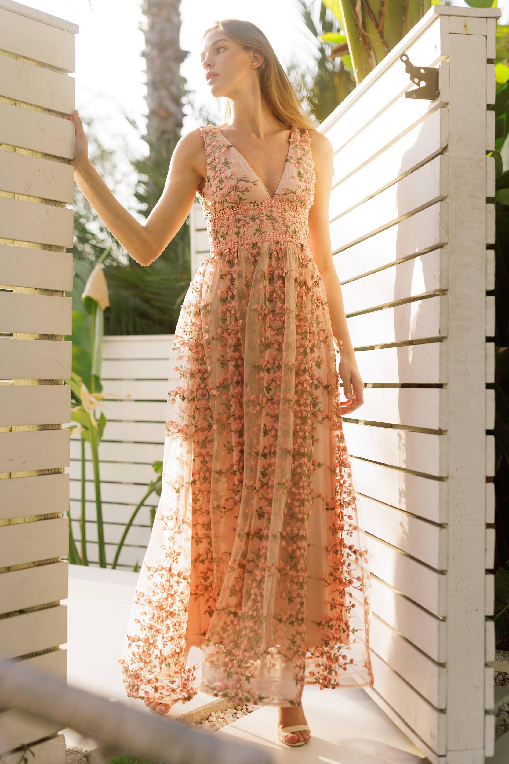 Embroidered Floral Lace Maxi Dress Product Image