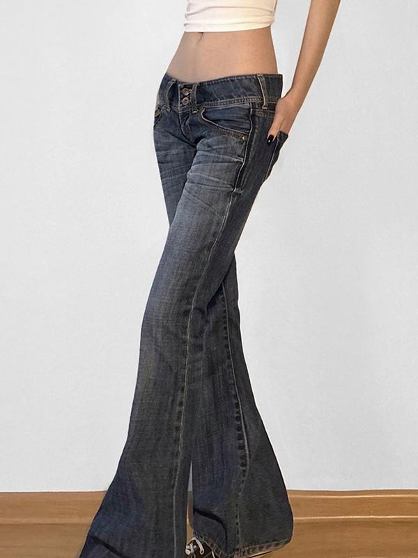 Aged Washed Low Rise Flare Jeans Product Image