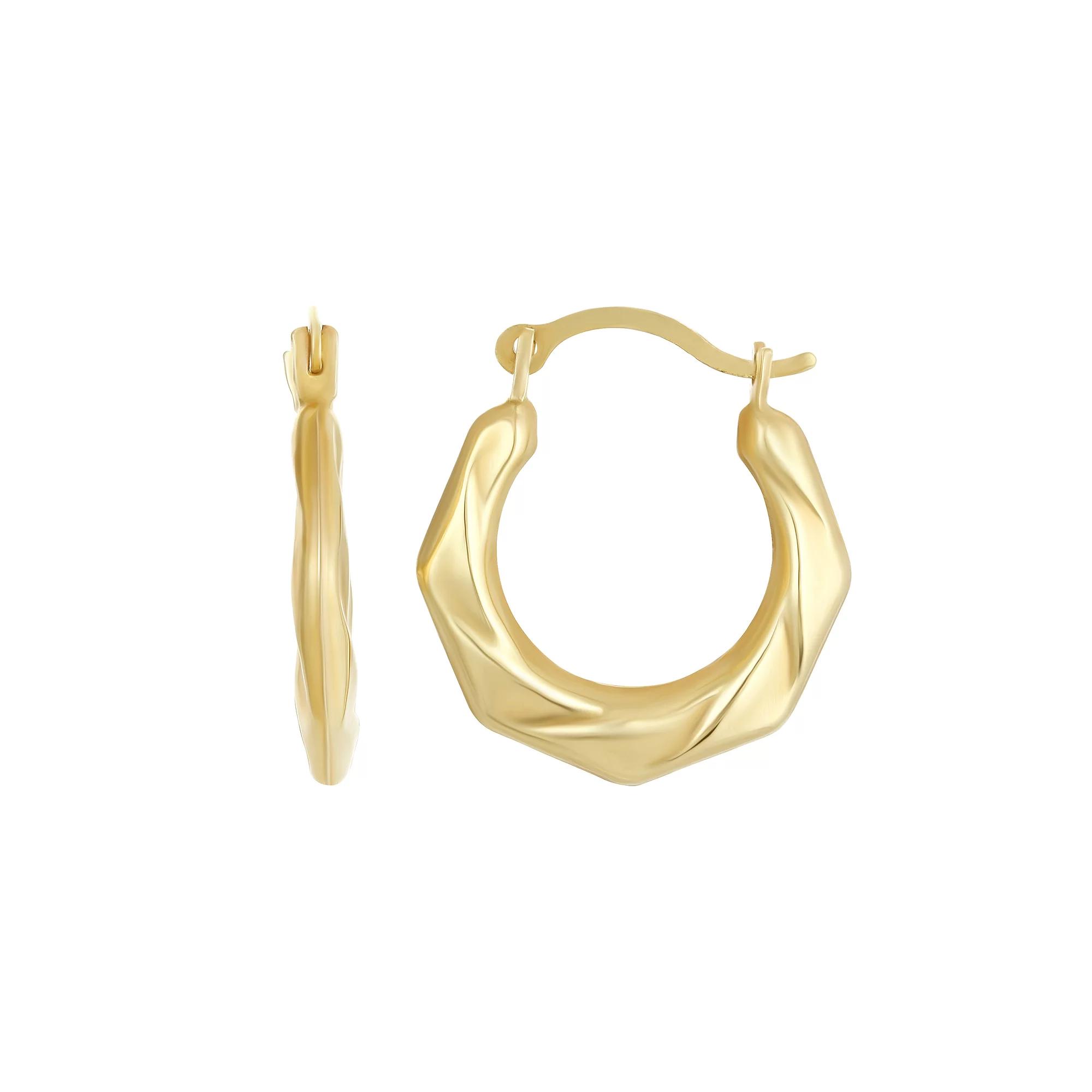 Taylor Grace 10k Gold Geometric Textured Hoop Earrings, Women's Product Image