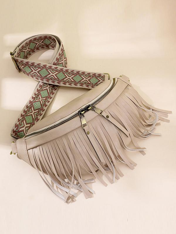 Geometric Tasseled Zipper Crossbody Bags Product Image