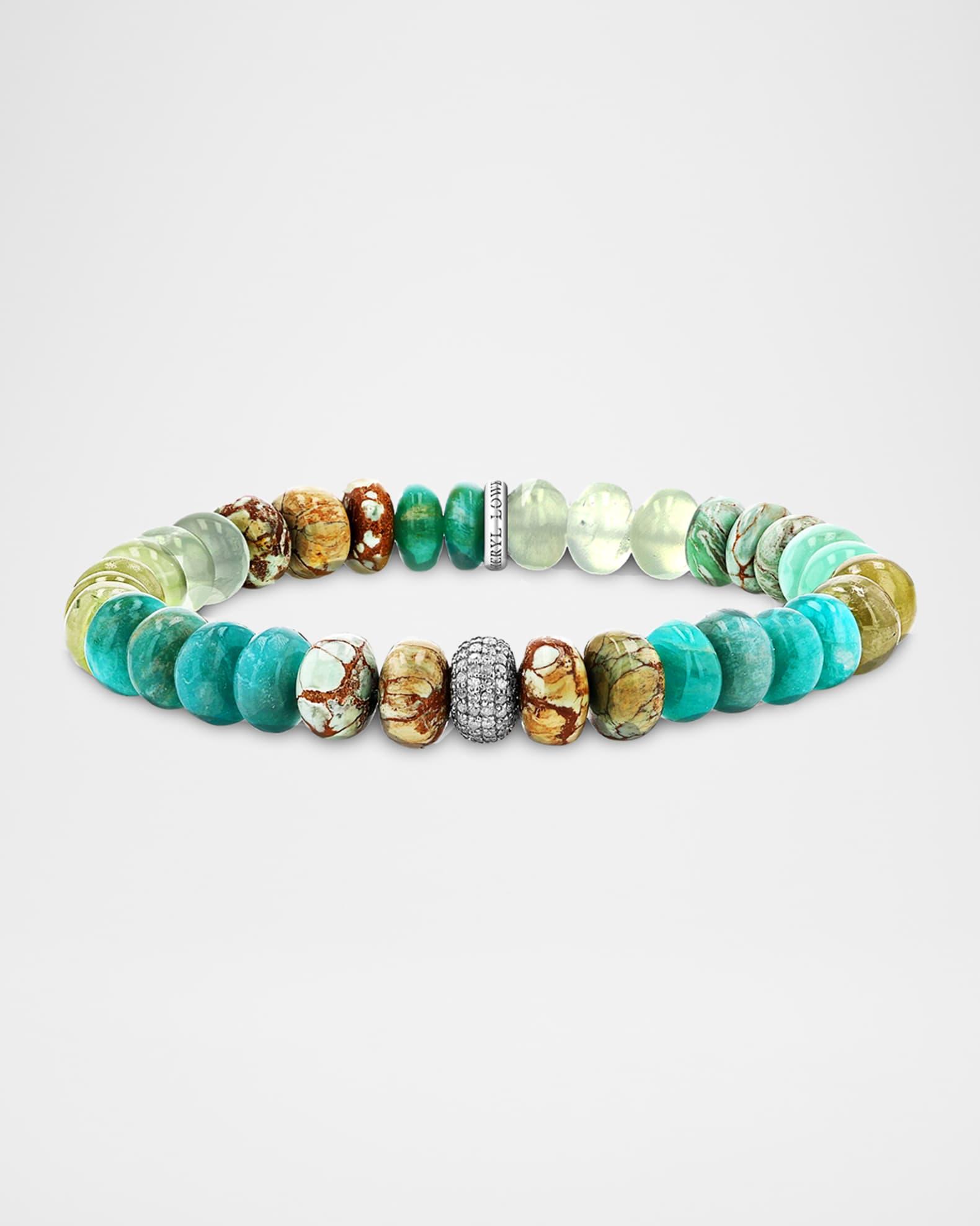 Pave Diamond and Mixed Green Gemstone Bead Bracelet Product Image