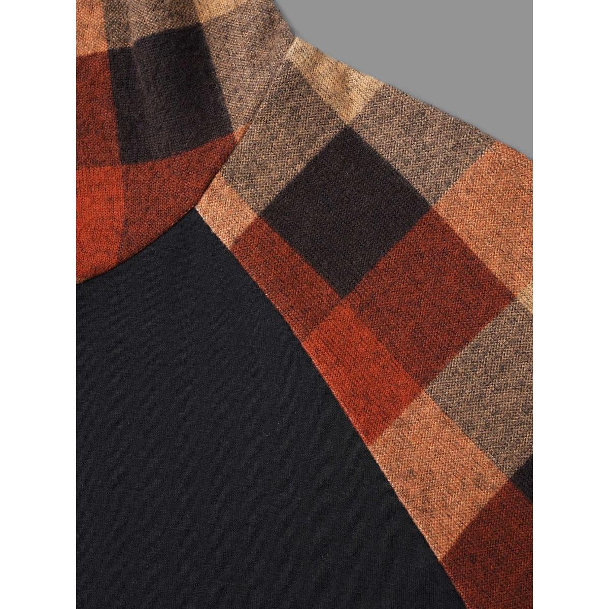 Plus Size Plaid Colorblock Contrast Hooded Drawstring Sweatshirt Women Black Casual Contrast Hooded Everyday Sweatshirts BloomChic 14-16/1X Product Image