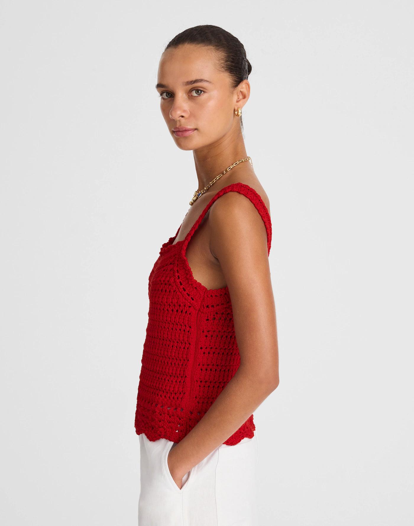 Crochet-Stitch Cotton Sweater Tank Product Image