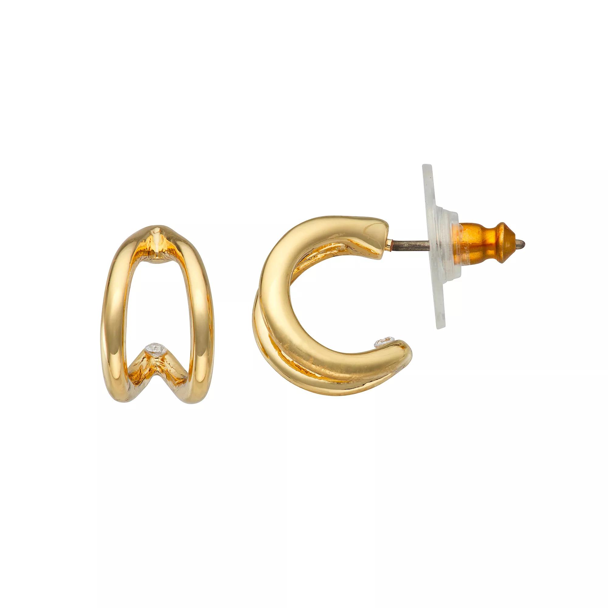 Nine West Gold Tone Small Double C-Hoop Earrings, Womens Product Image