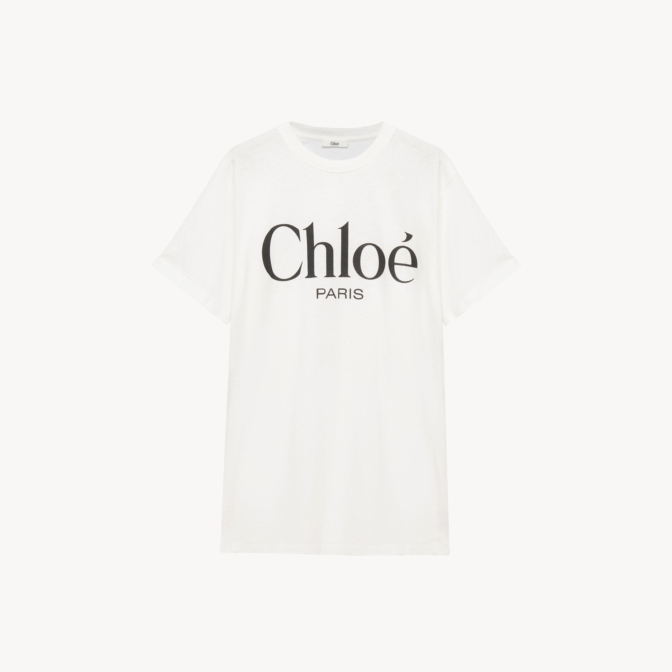 CHLOÉ White Crewneck T-shirt With Logo Print On The Front In Cotton Woman Product Image
