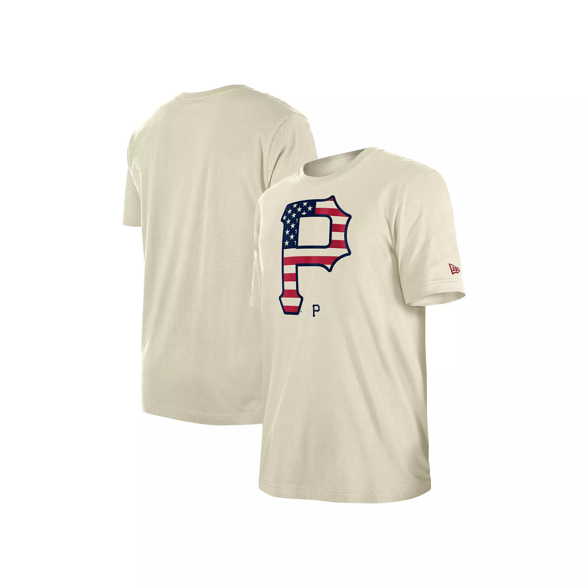 Men's New Era Cream Pittsburgh Pirates 4th of July Flag Fill T-Shirt,  Product Image
