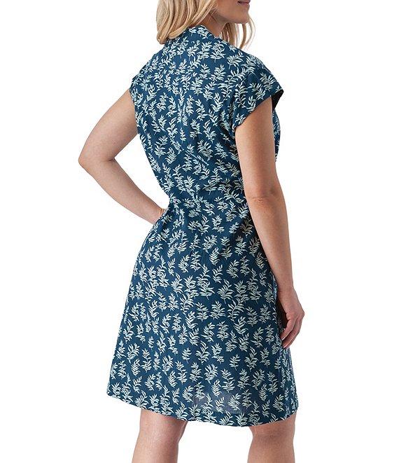 Aventura Abloom Printed Organic Cotton Poplin Woven Stand Collar Cap Sleeve Button Front Shirtdress Product Image