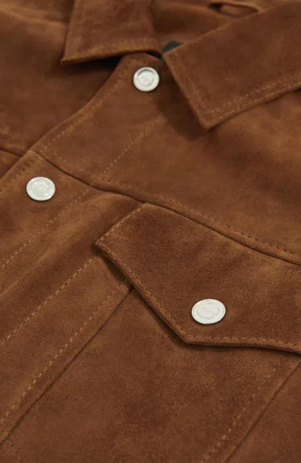 REISS Edington Suede Press Stud Trucket Jacket In Brown Product Image