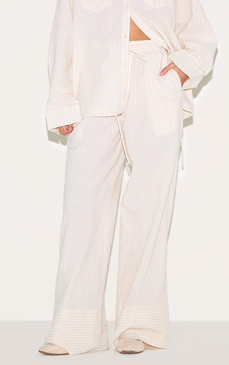 Stone Striped Linen Drawstring Wide Leg Pants Product Image