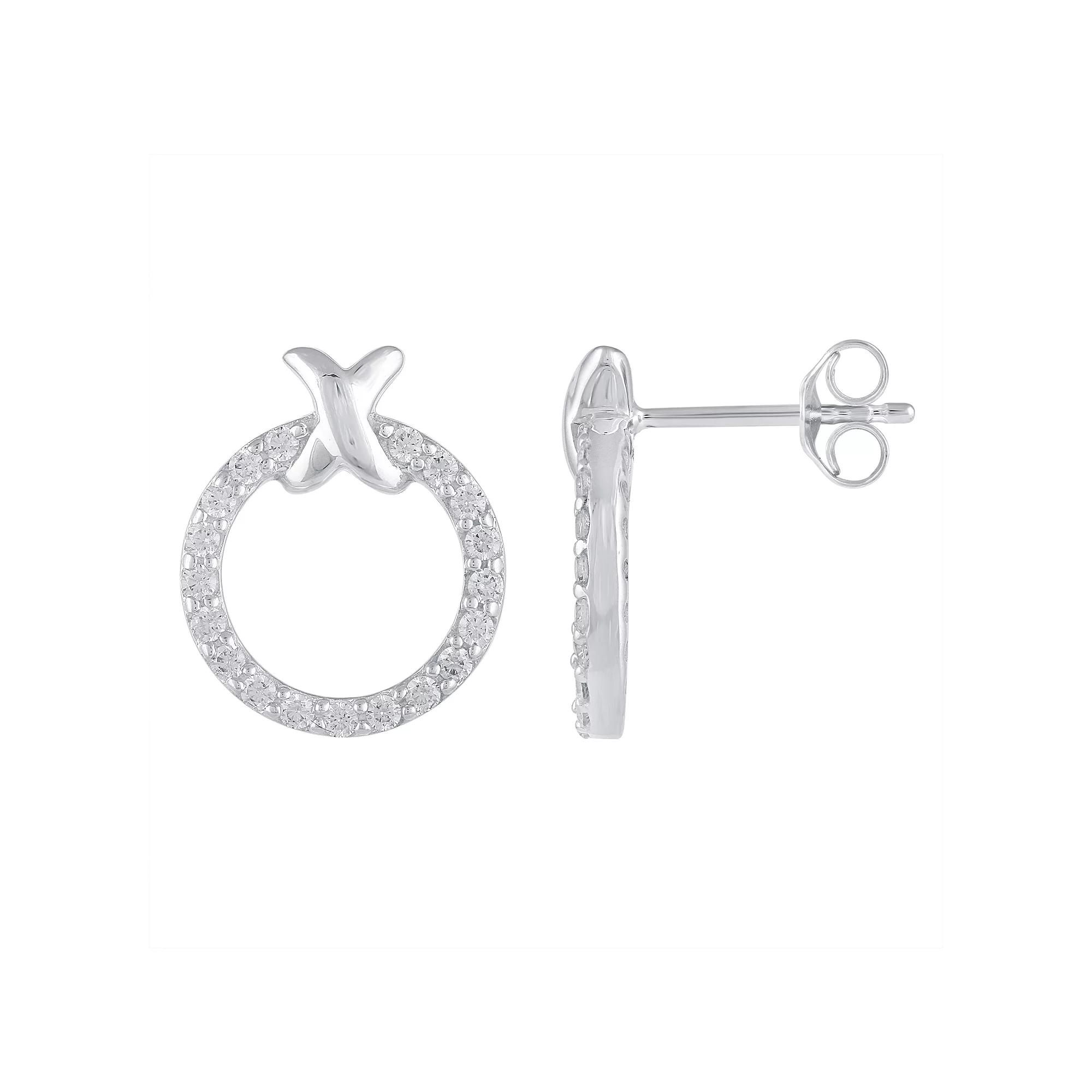 Royal Aura Sterling Silver 3/8 Carat T.W. Diamond XO Earrings, Womens Product Image