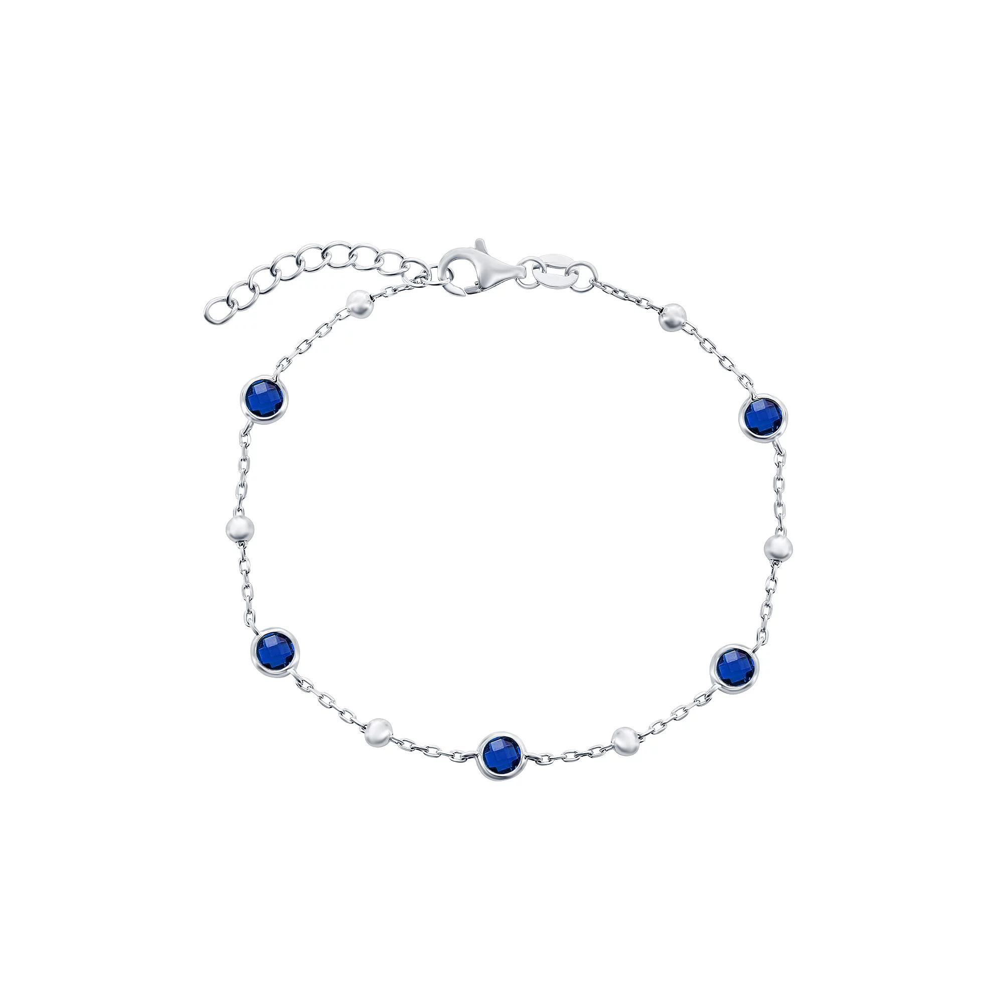 Argento Bella Sterling Silver Bezel-Set Cubic Zirconia & Bead Bracelet, Womens Sterling Blue Product Image