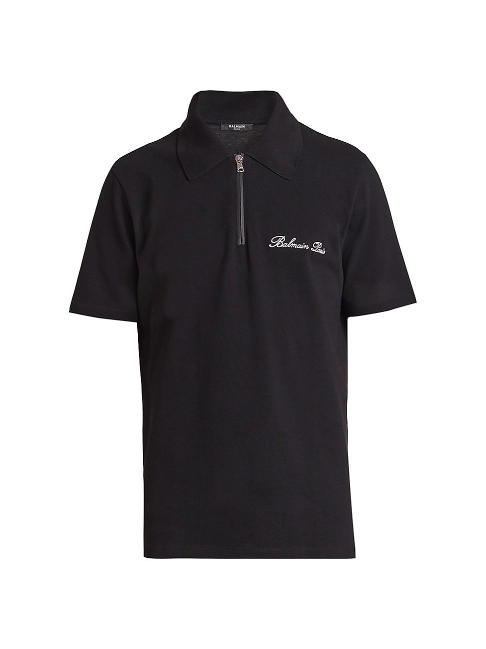 Mens Logo-Embroidered Cotton Quarter-Zip Polo Shirt Product Image