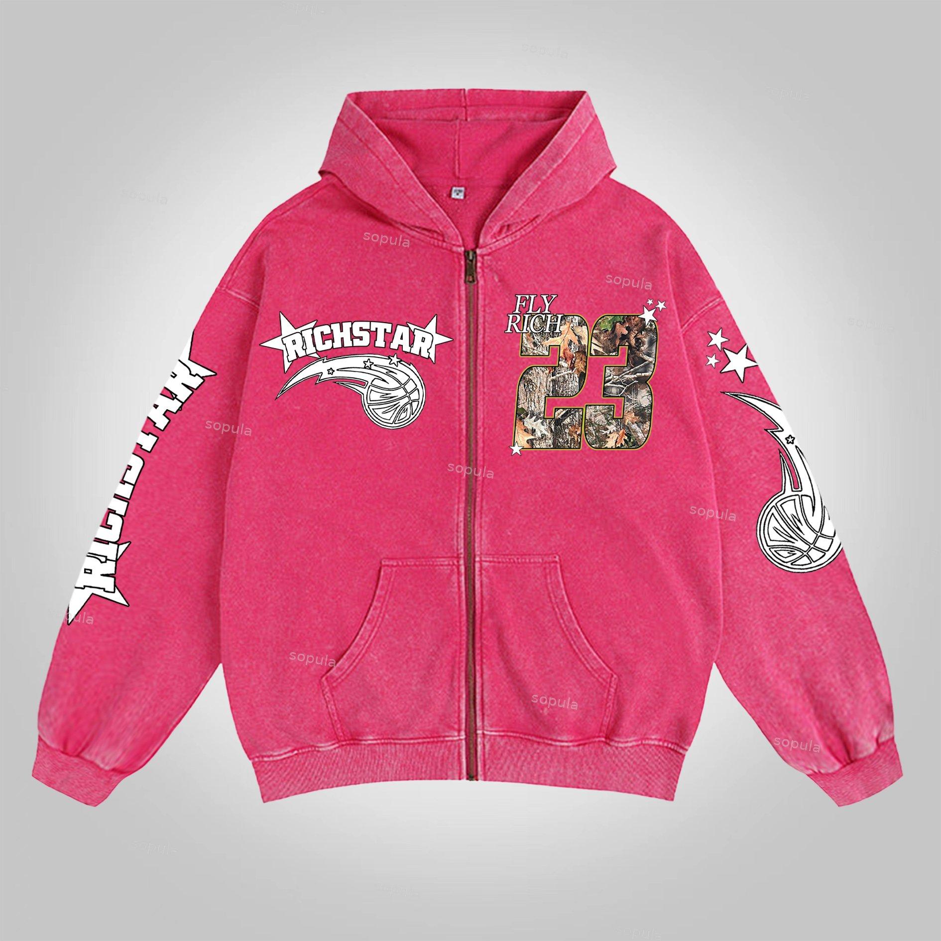 Men's Oversized Relaxed Graphic Vintage Washed Zip-Up Hoodie Product Image