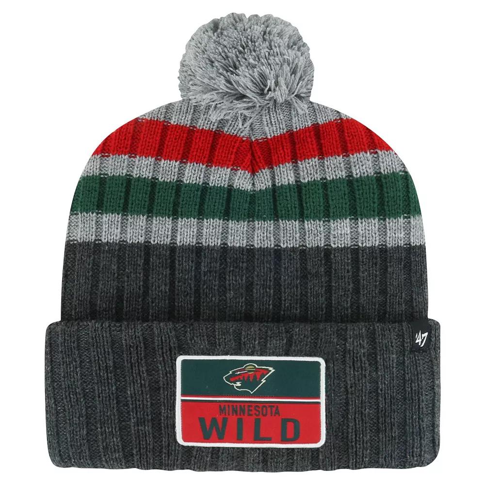 Men's '47 Gray Minnesota Wild Stack Patch Cuffed Knit Hat with Pom, Grey Product Image