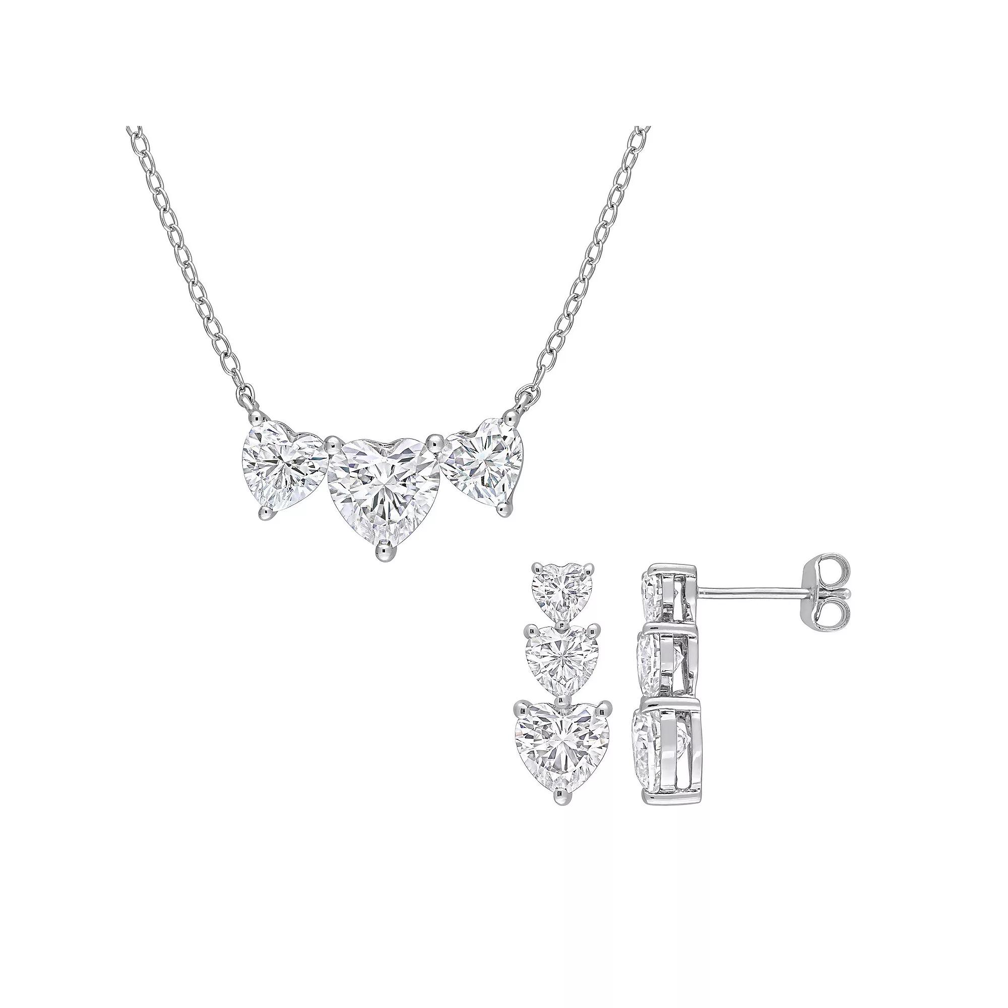 Stella Grace Sterling Silver Lab-Created Moissanite Triple Heart Earrings & Necklace Set, Women's, Size: 18" Product Image