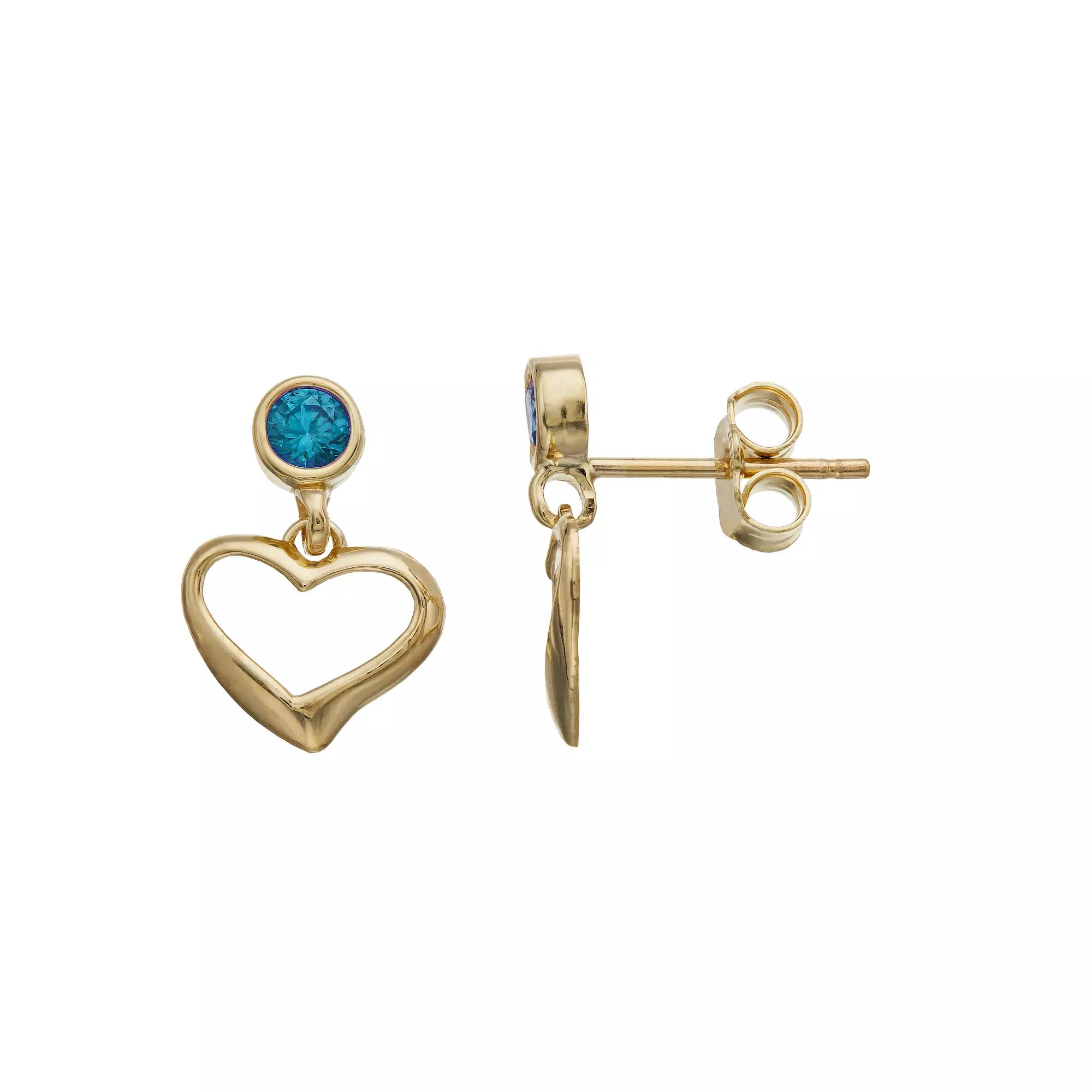 Kristen Kesho 10k Gold Round Lab-Created Gemstone Birthstone Heart Dangle Earrings, Women's, Sep Product Image