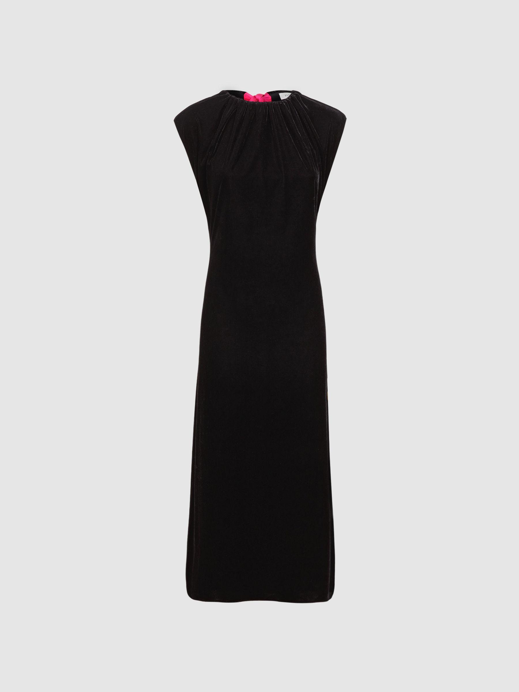 Florere Velvet Tie Neck Midi Dress in Black Product Image