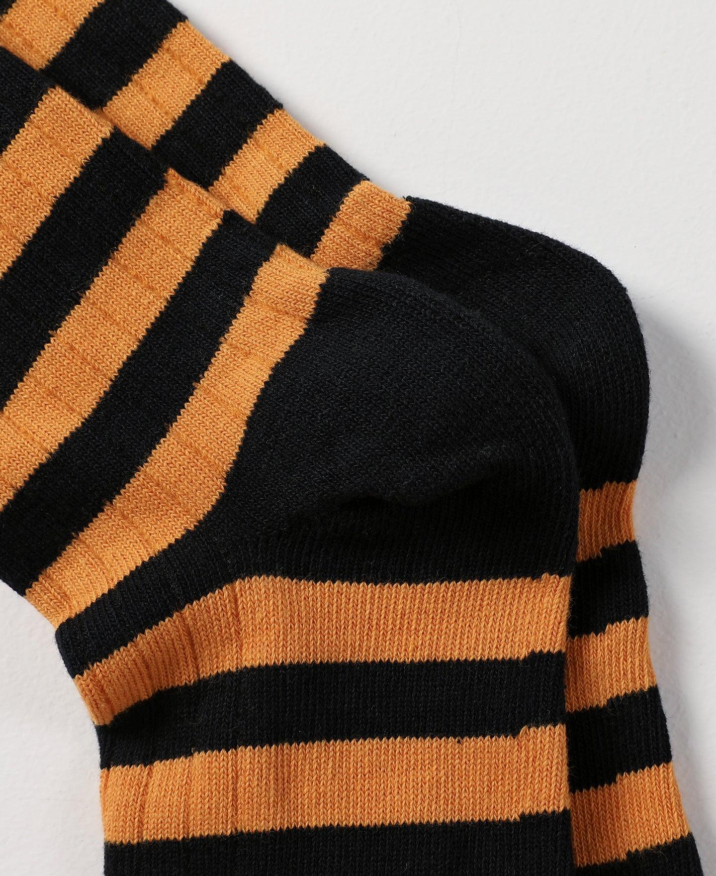 Retro Striped Cotton Socks - Black/Orange Product Image