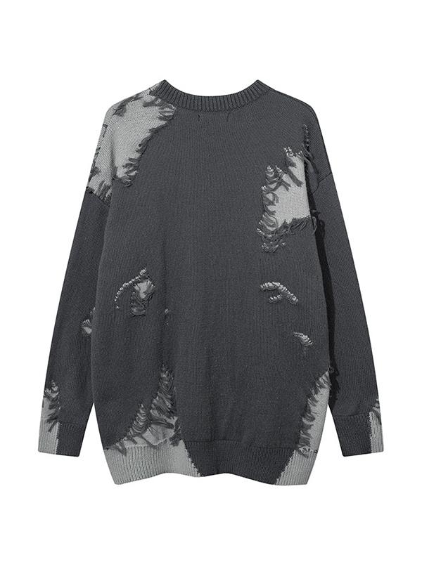 Men's Irregular Contrast Color Splice Frayed Design Sweater Product Image