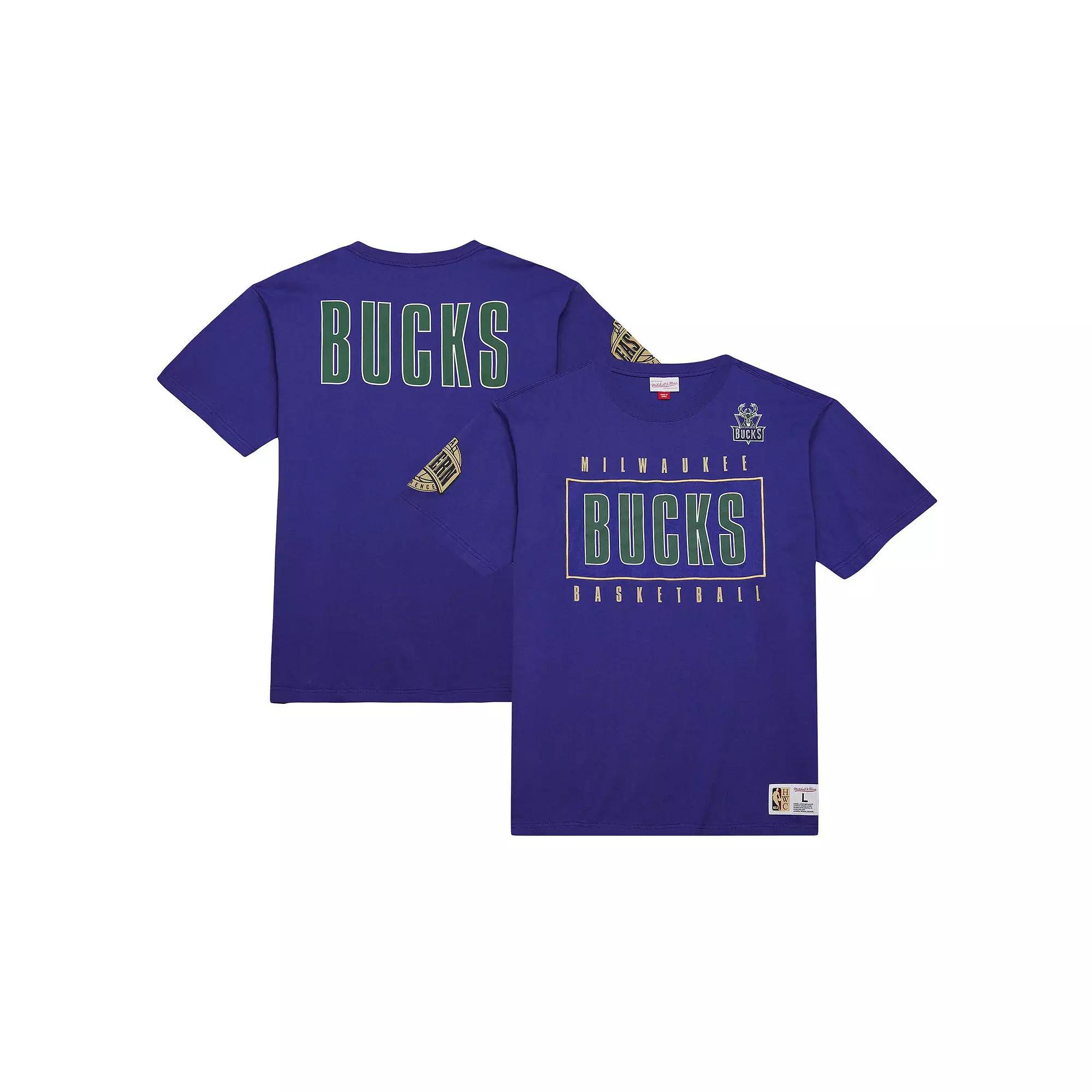 Men's Mitchell & Ness Purple Milwaukee Bucks Hardwood Classics Team OG 2.0 Premium Vintage Logo T-Shirt,  Product Image