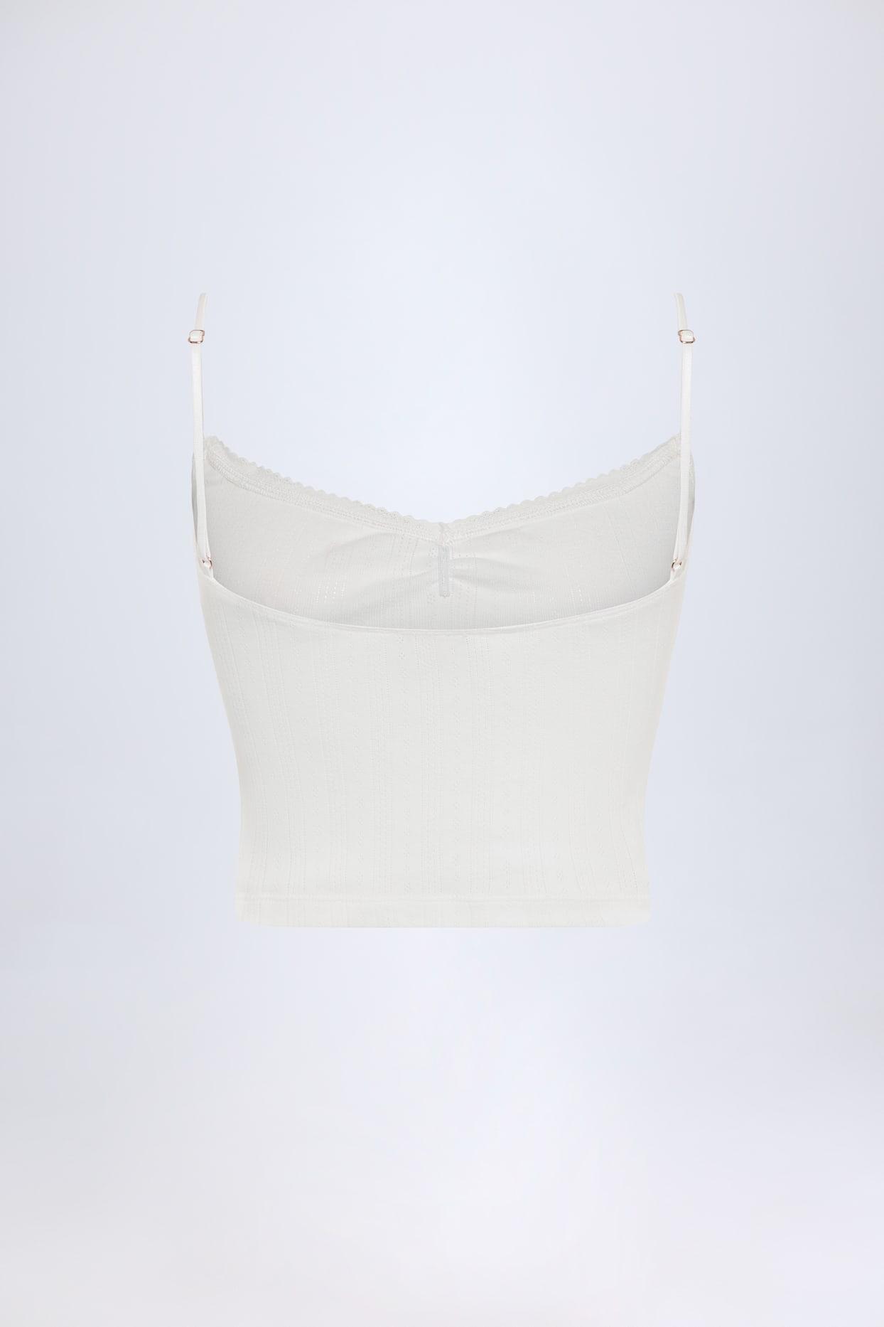 Pointelle Ruched Camisole Crop Top in White Product Image