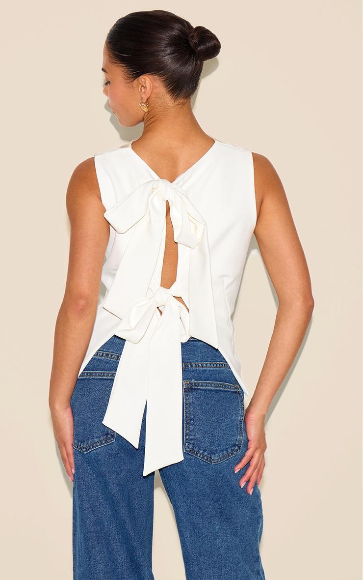 Petite White Sleeveless Bow Detail Top Product Image