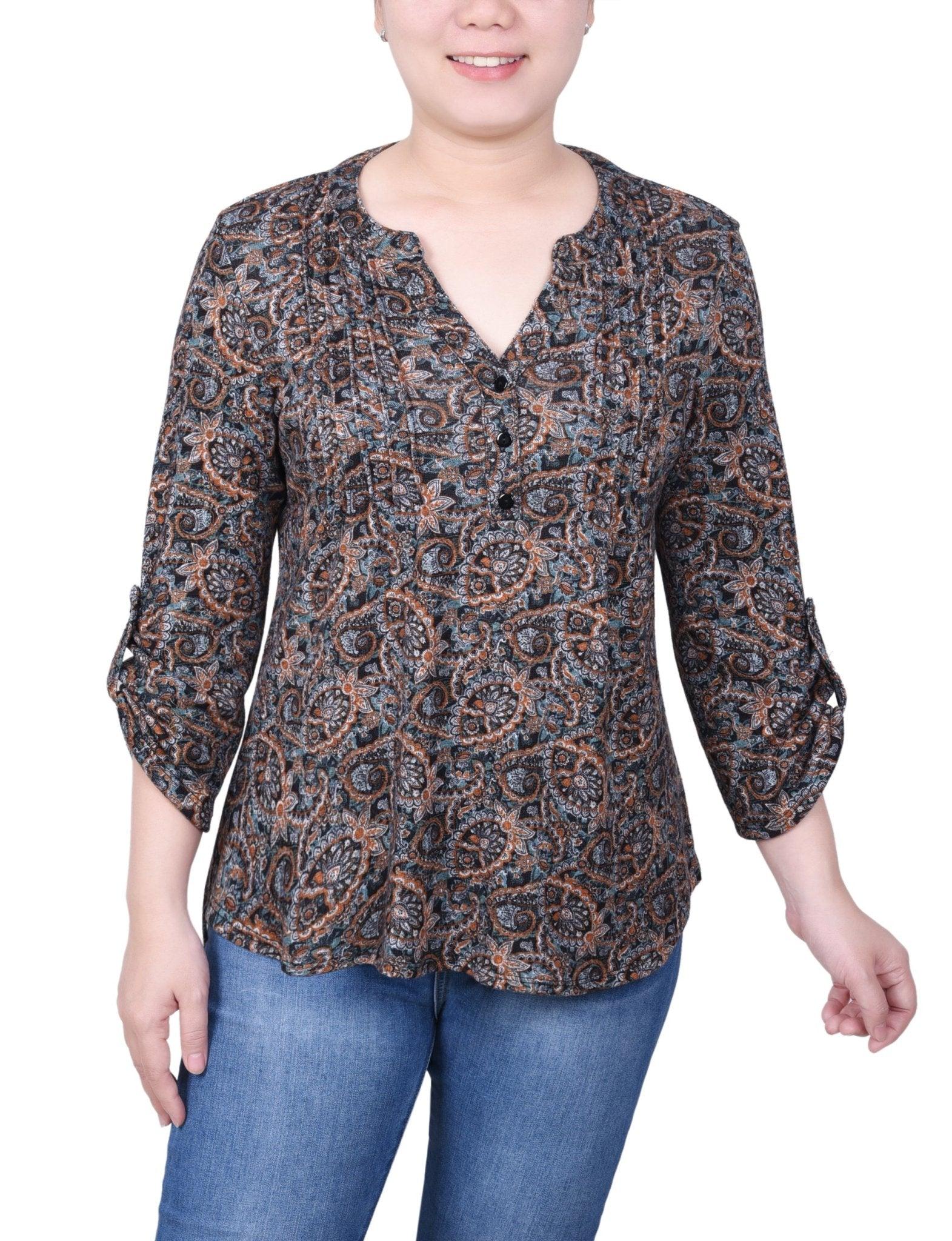 3/4 Length Roll Sleeve Top - Petite Product Image