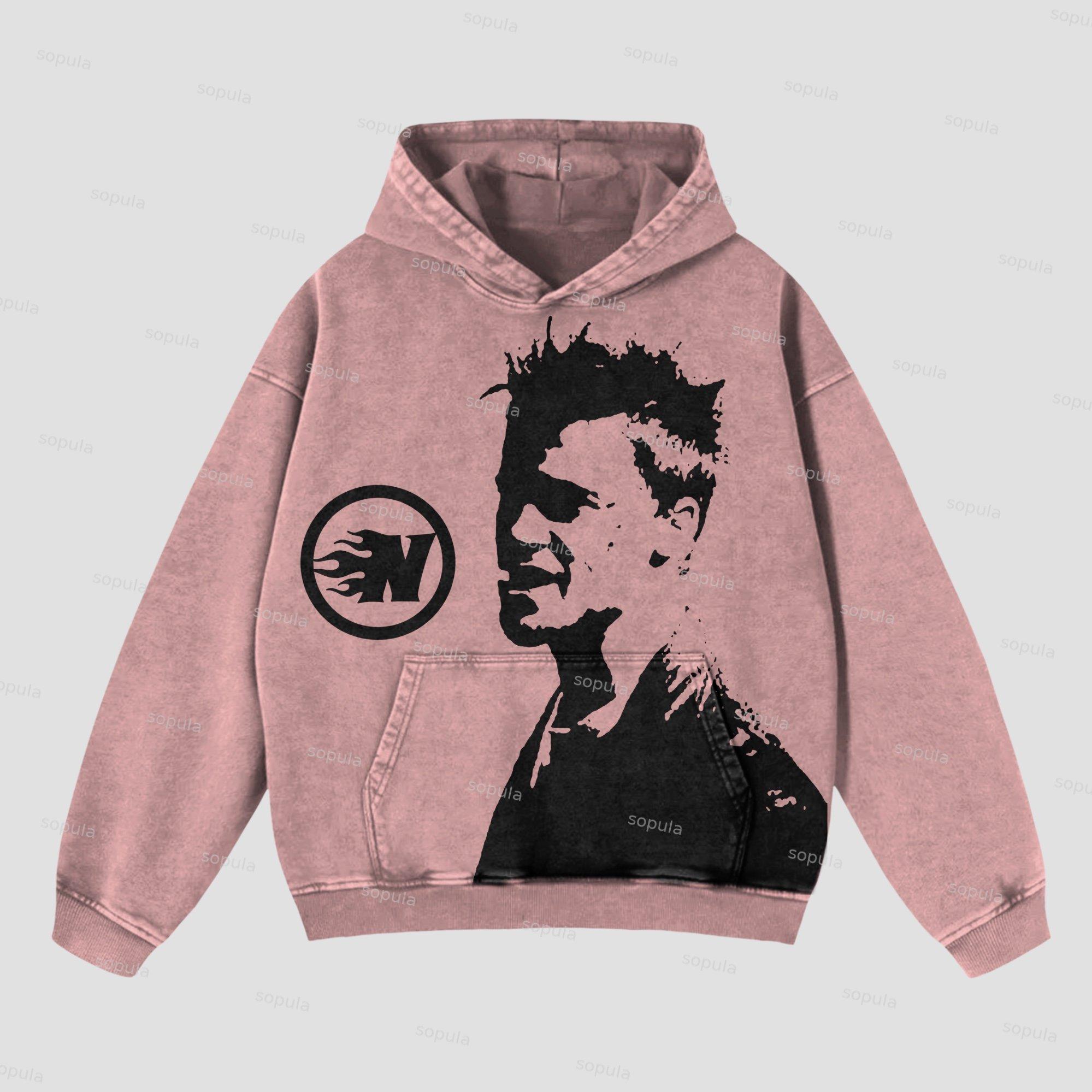 Sopula Vintage Portrait Graphics Hooded Sweatshirt Product Image