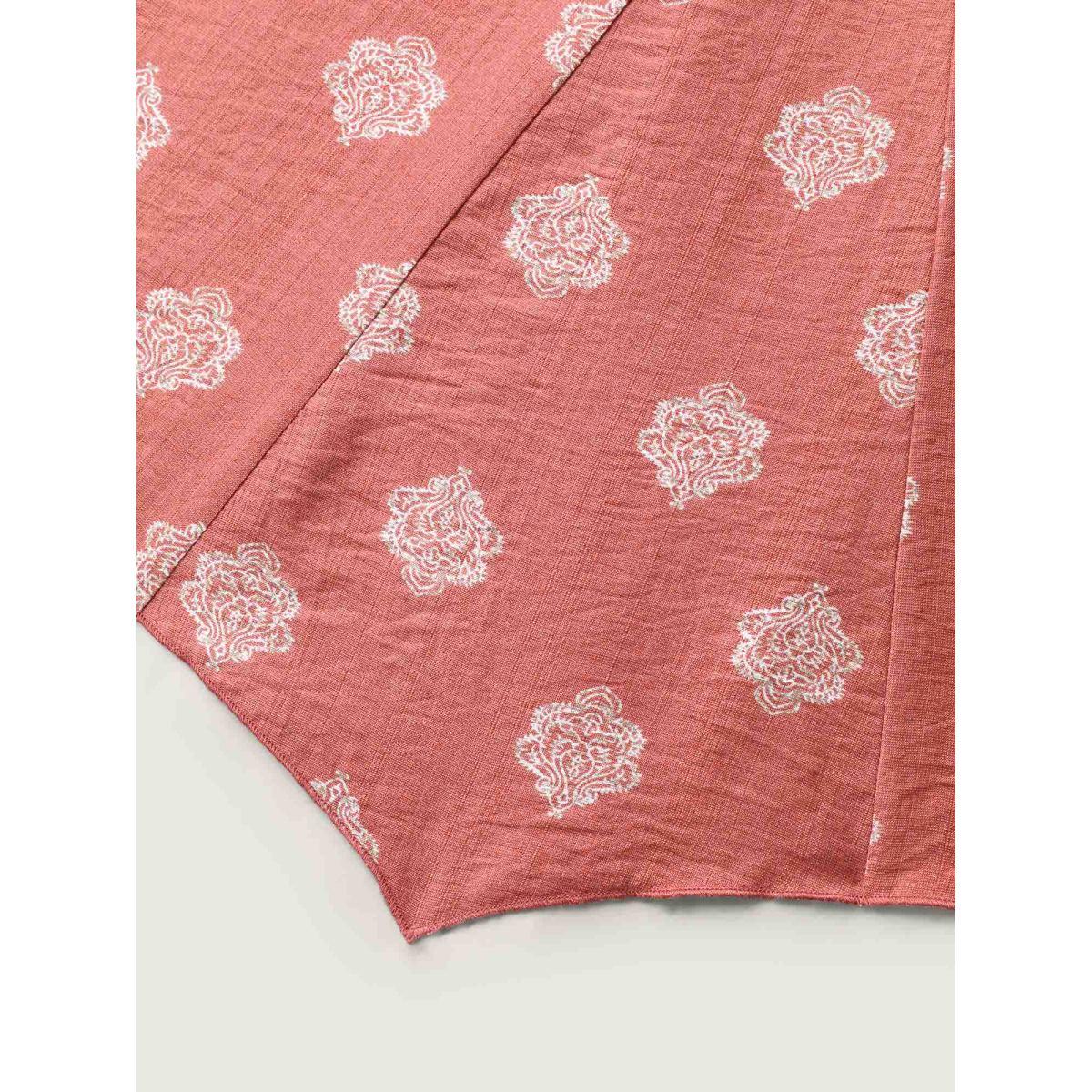 Plus Size Boho Print Irregular Hem Flare Pants Women Crepe Boho Bootcut Mid Rise Vacation Pants BloomChic 12/L Product Image