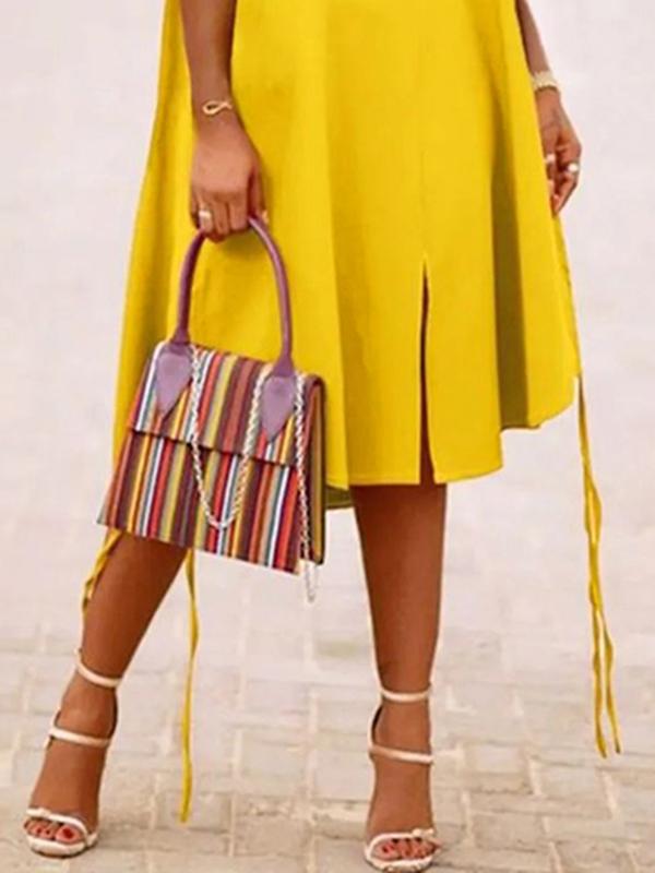 A-Line Sleeveless Solid Color Split-Joint Split-Side Streamer V-Neck Midi Dresses Product Image