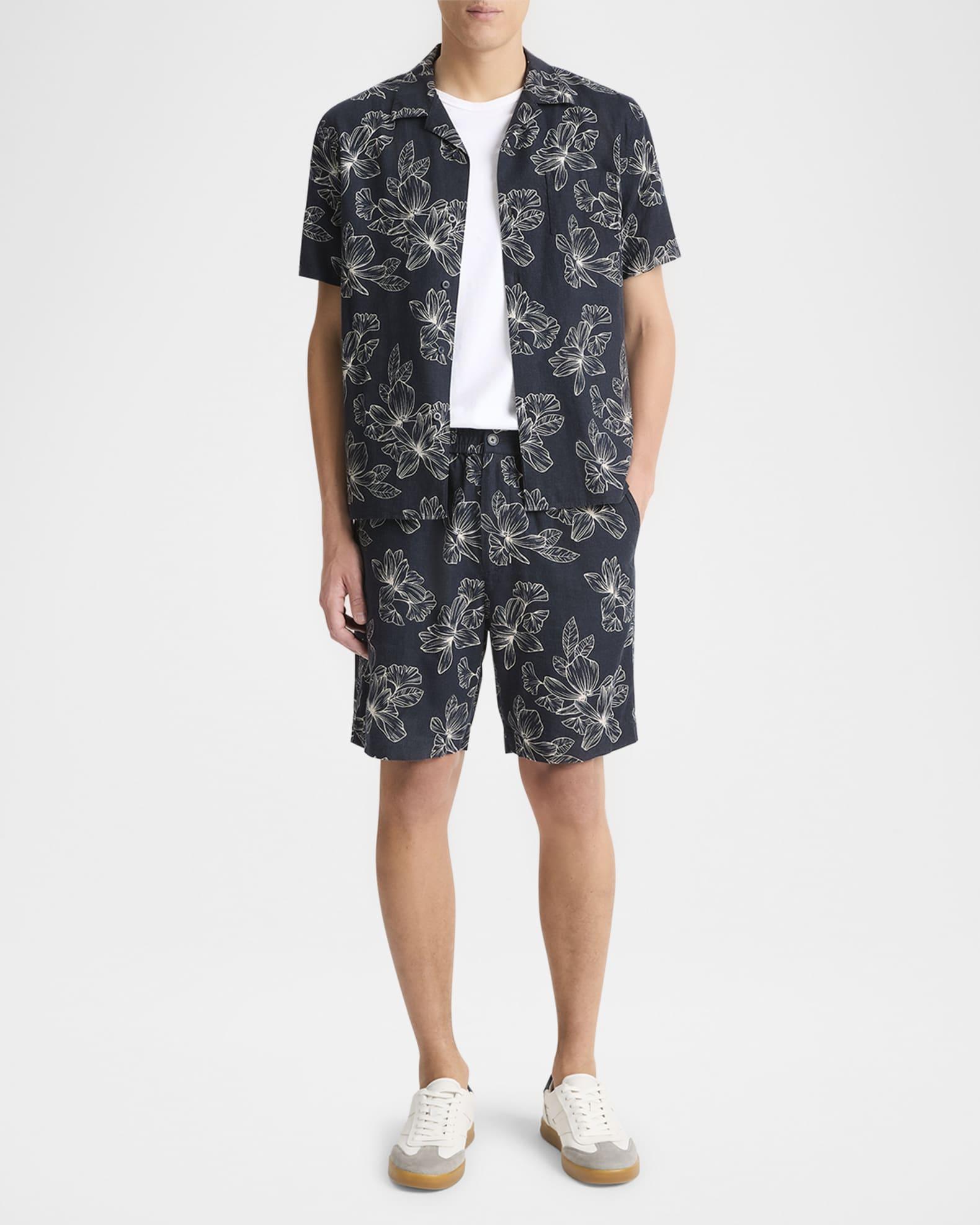 Men's Floral Linen-Blend Beach Shorts Product Image