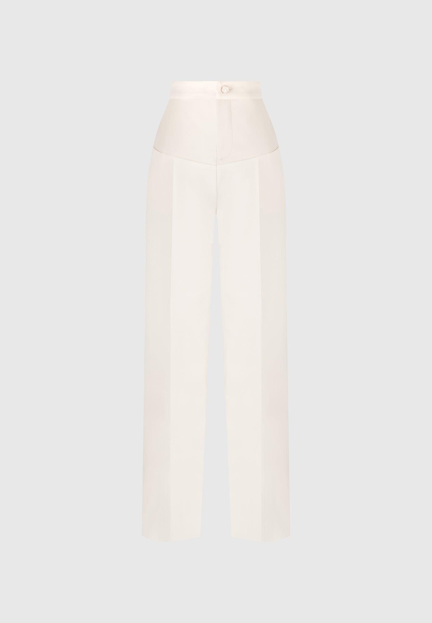 Blanche - Leather Panel Tailored Trousers - Cream Female Product Image