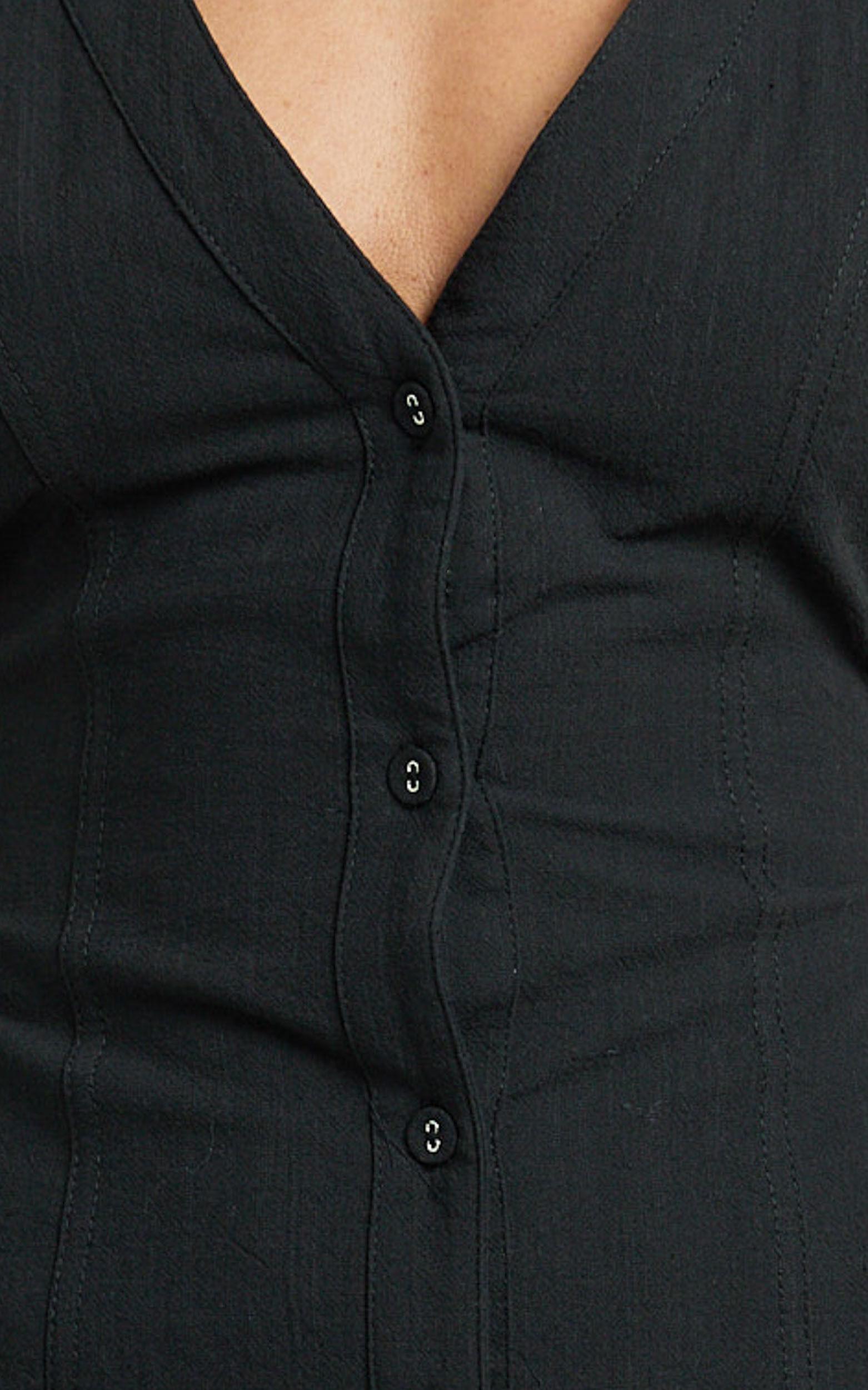 Juliet Midi Dress - Button Through V Neck Dress in Black Product Image