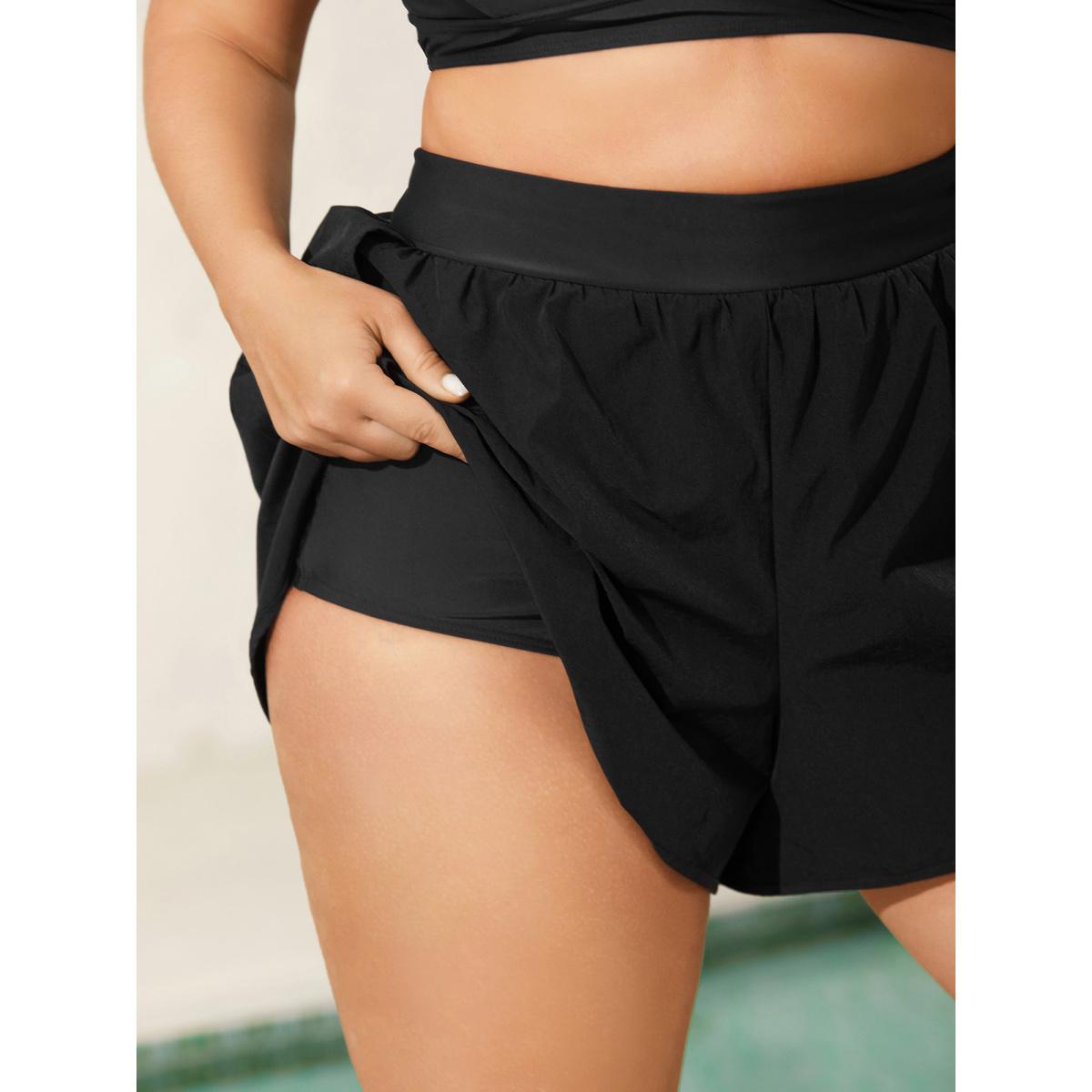 Plus Size Bud-Shape Overlap Hem Swim Bottoms Women's Swimwear Black Resort High stretch Bodycon Mid Rise Curve Swim Bottoms BloomChic 22-24/3X Product Image