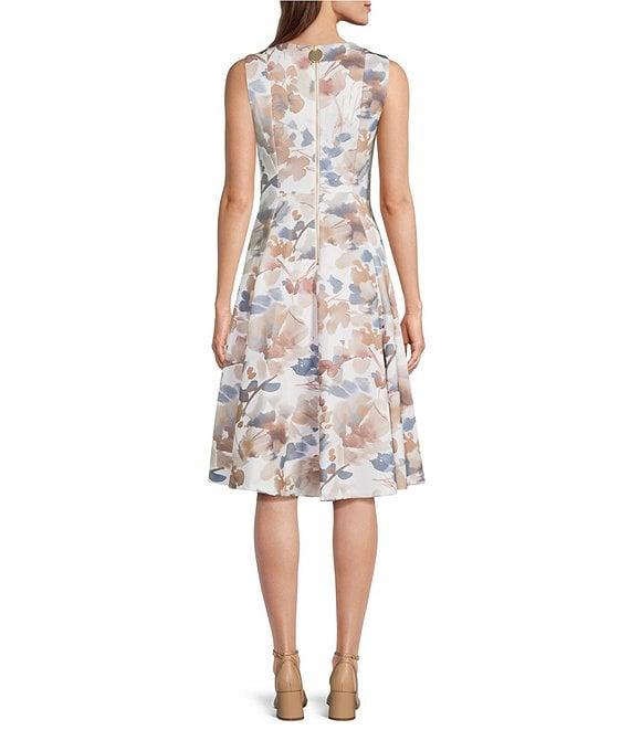 Calvin Klein Floral Print Crew Neck Sleeveless Fit and Flare Midi Dress Product Image