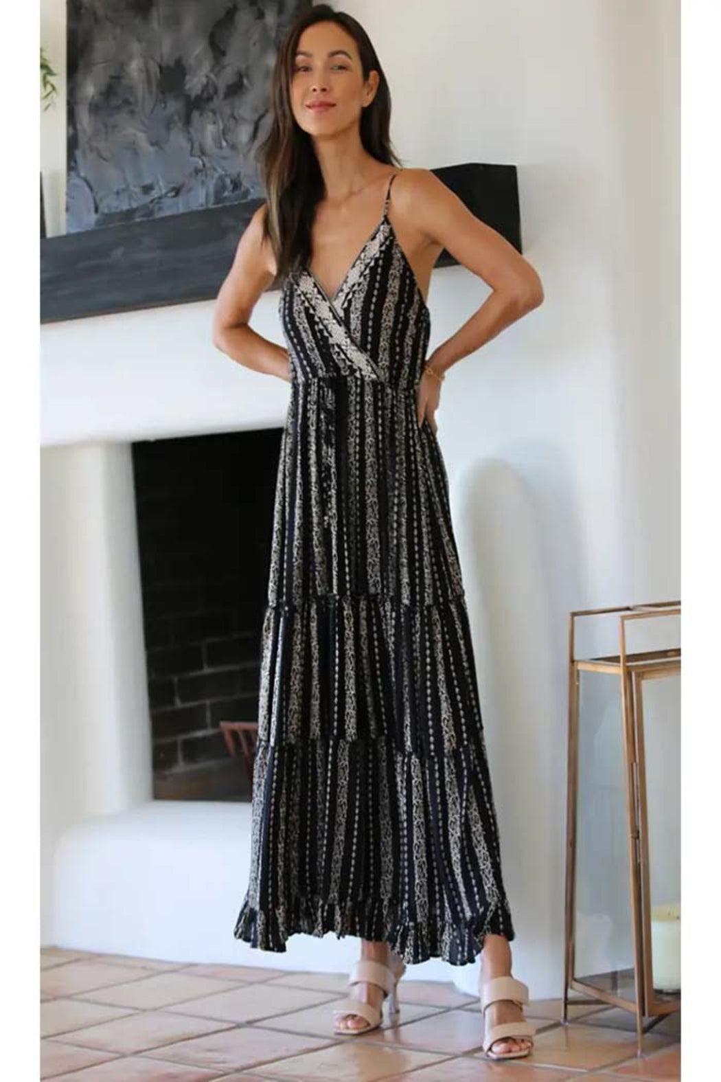 Embroidered Neckline V Neck Maxi Dress Product Image