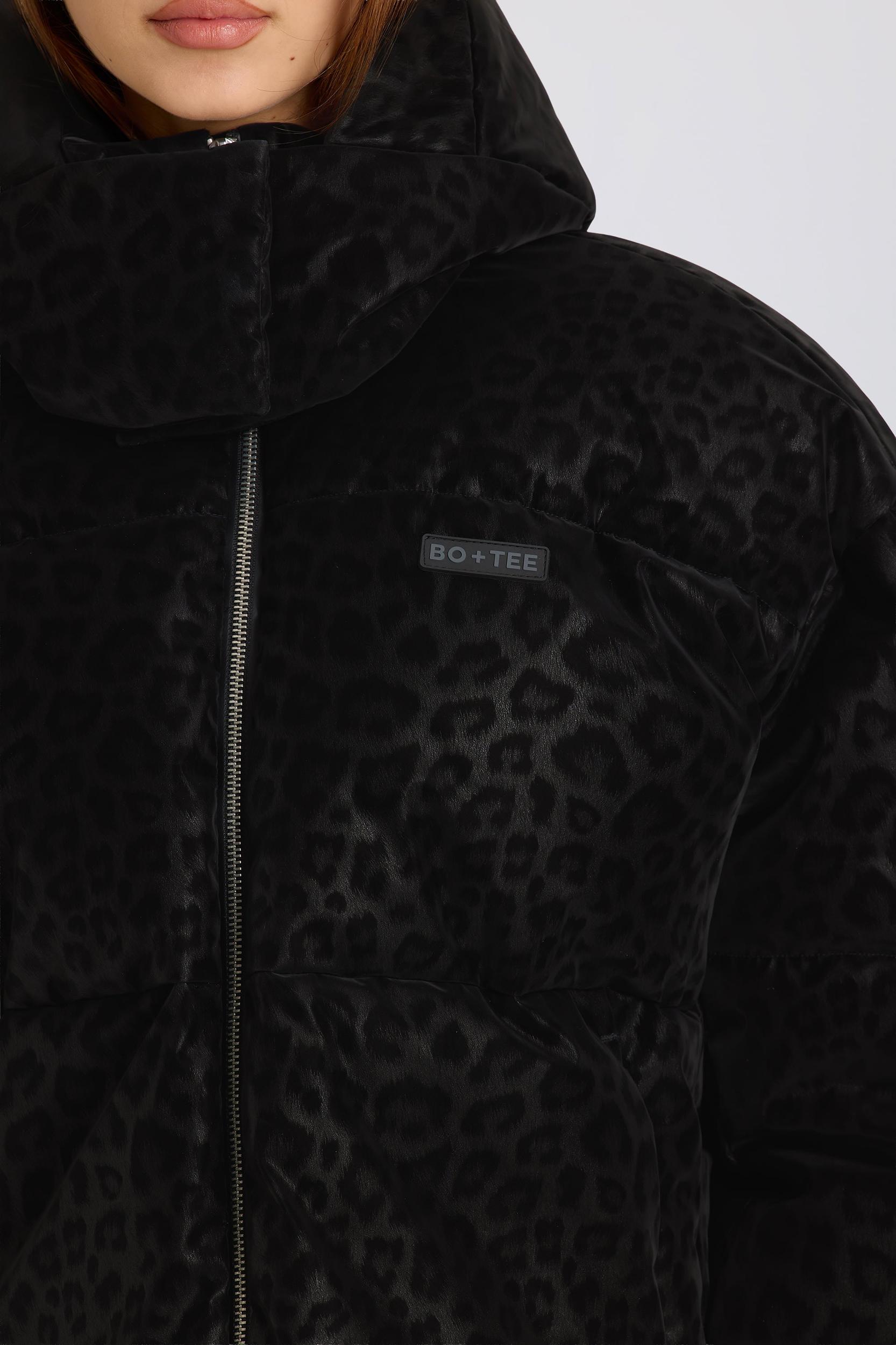 Waterproof Cropped Oversized Ski Jacket in Black Leopard Product Image