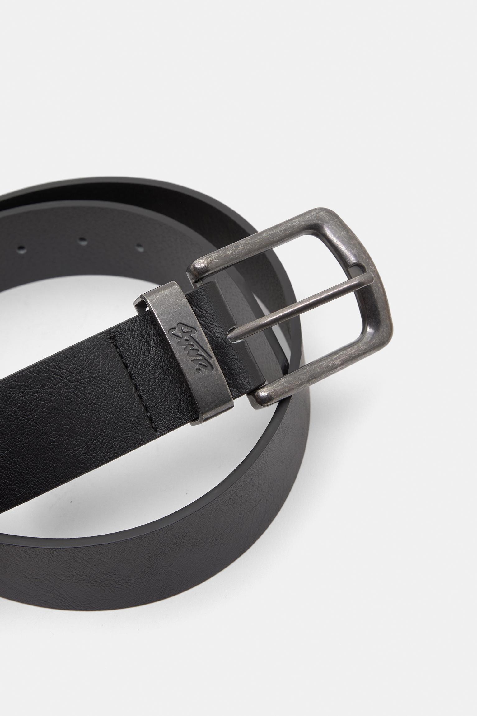 Black faux leather belt with logo Product Image