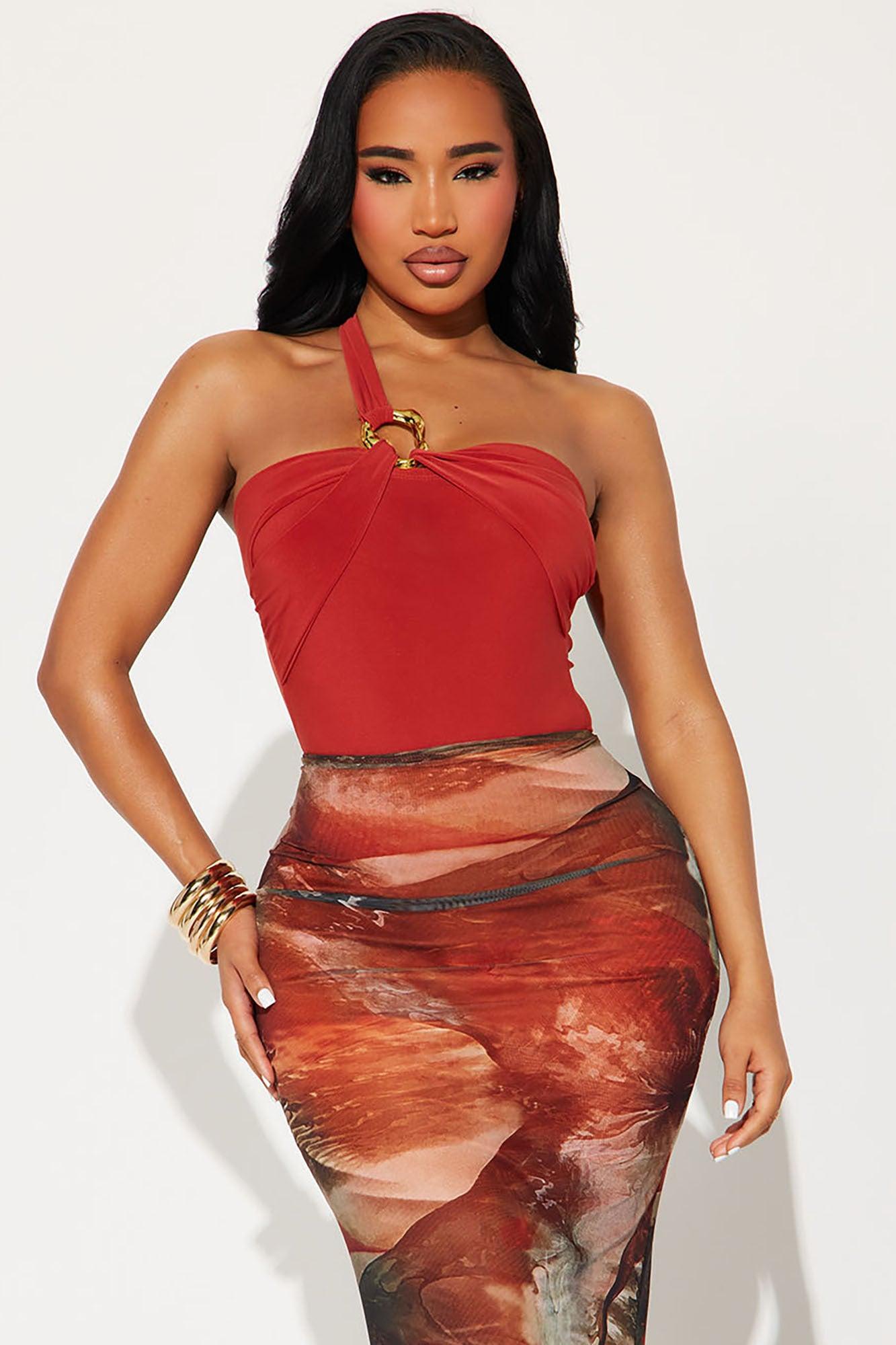 Annalise One Shoulder Ruched Bodysuit - Rust Product Image