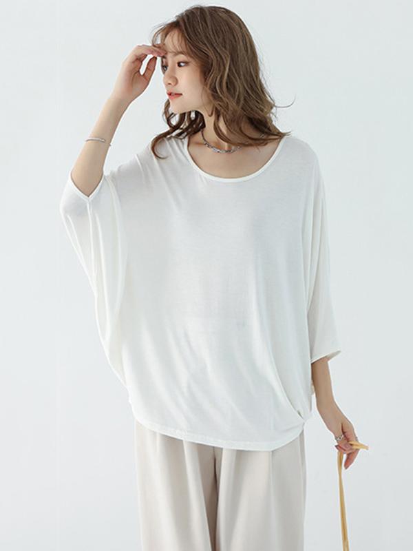 Vintage Loose Round-Neck Batwing Sleeves Shirts Product Image