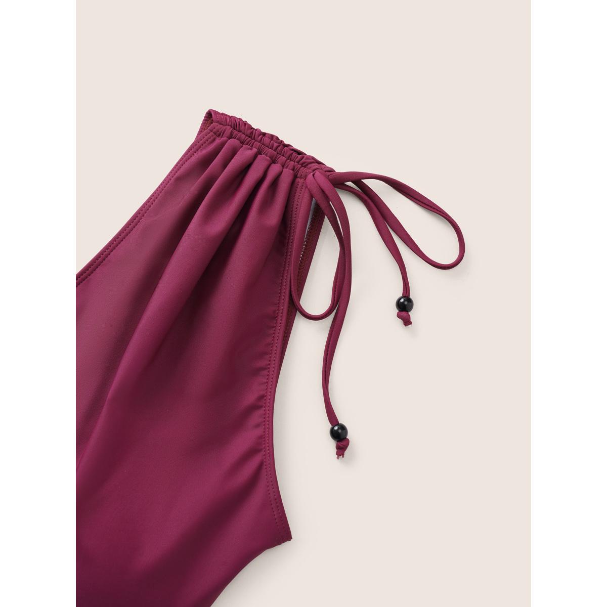 Plus Size Solid Drawstring Adjustable Straps Back Swim Dress Women's Swimwear Burgundy Beach Bodycon V-neck High stretch Curve Swim Dresses BloomChic 14-16/1X Product Image