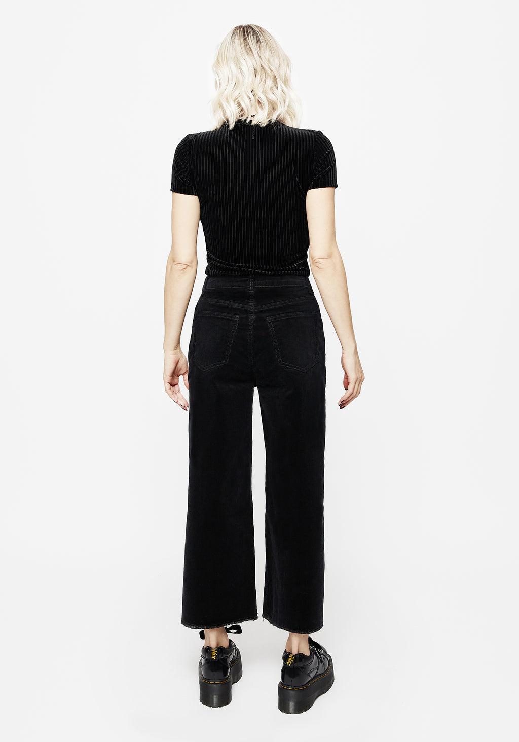 Foster Wide Leg Cord Crop Jeans - Black Product Image