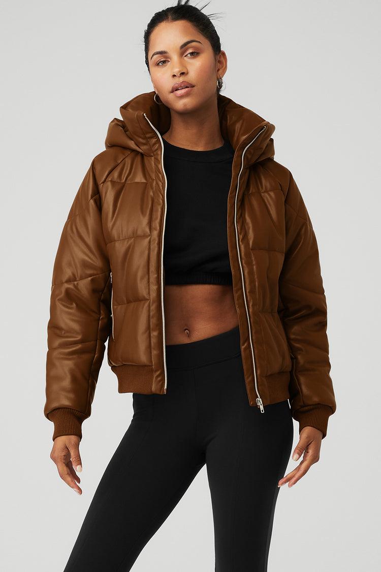 Faux Leather Boss Puffer - Cinnamon Brown Product Image