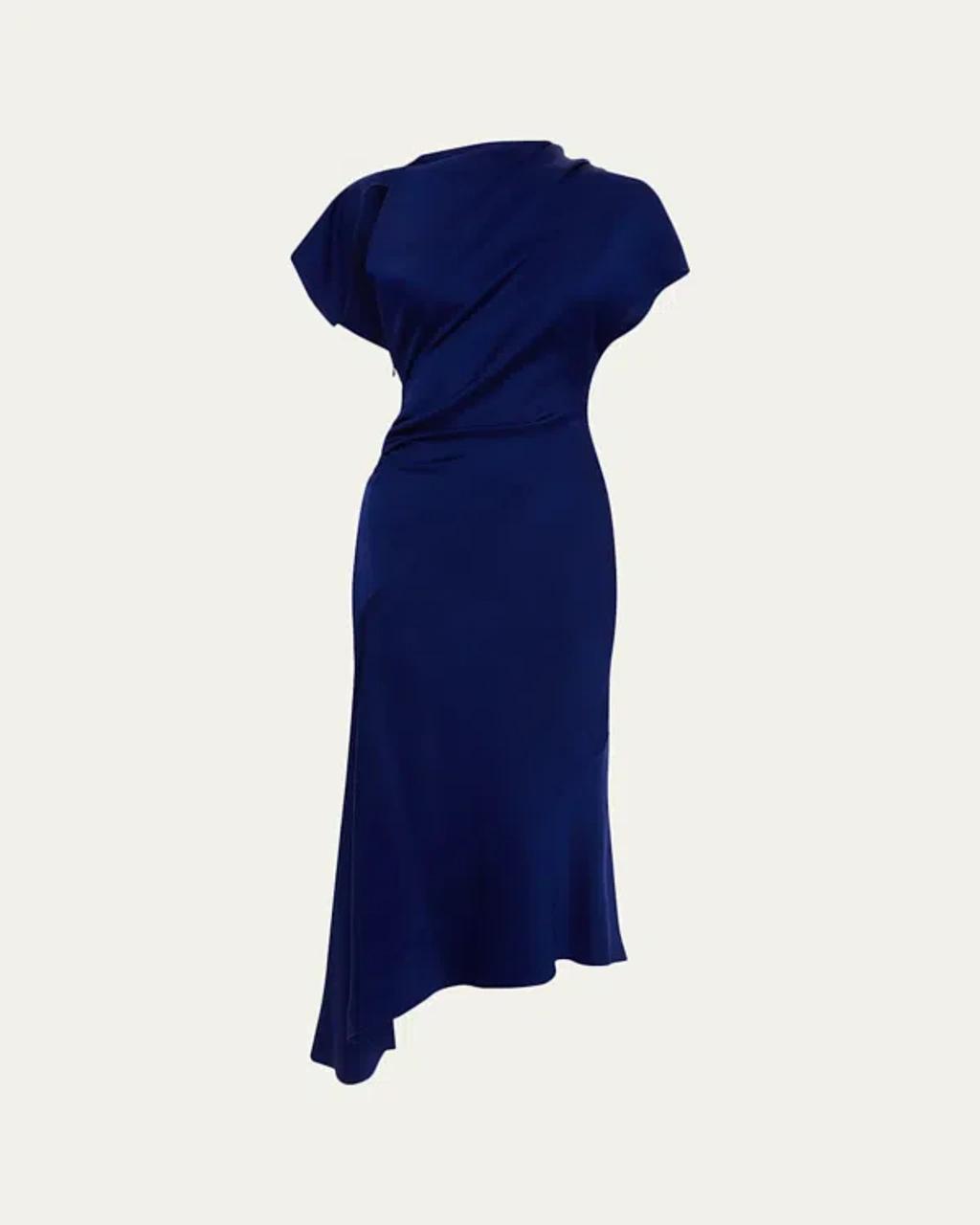 VICTORIA BECKHAM Womens Bright Indigo Asymmetric Twist Satin Midi Dress In Blue Product Image