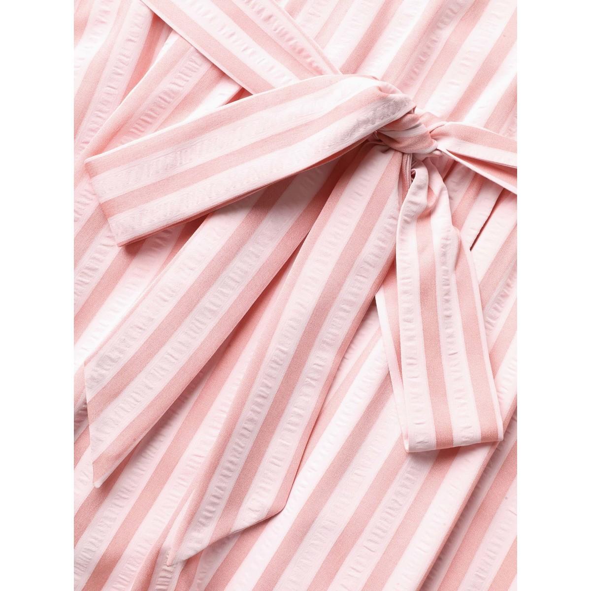 Plus Size Pastel Stripes Belted Pockets Midi Dress Multicolor Women Timeless Belted Round Neck Cap Sleeve Curvy BloomChic 26/4X Product Image