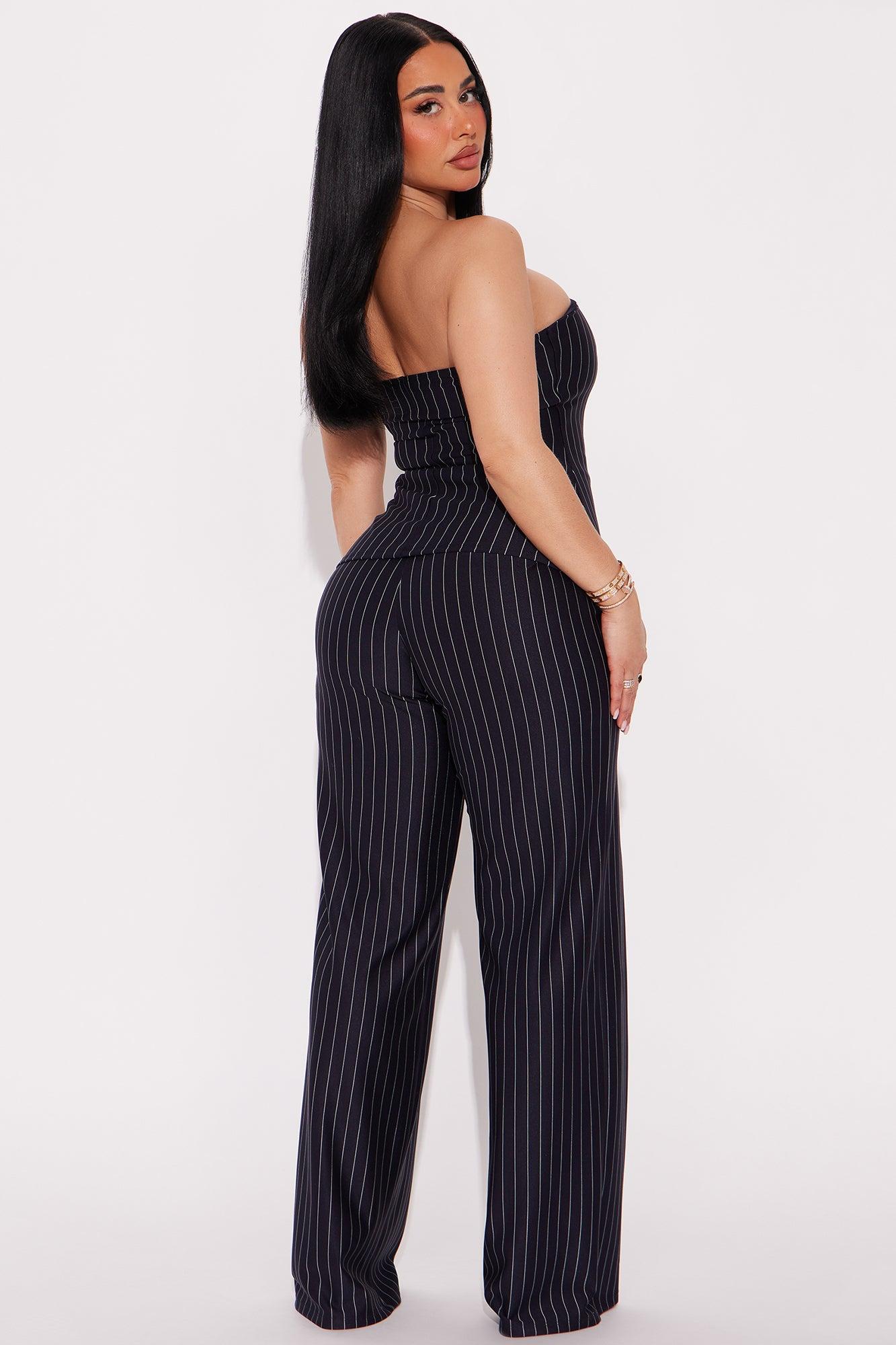 Carol Pinstripe Pant Set - Navy Product Image