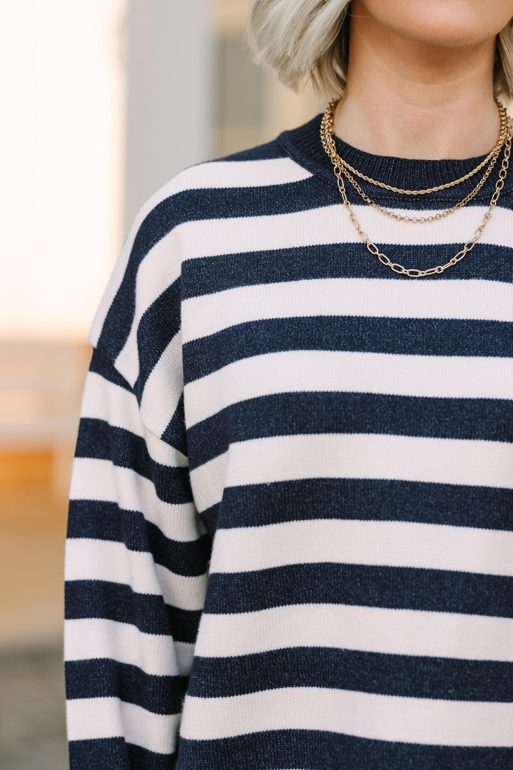On The Way Up Navy Blue Striped Sweater Female Product Image