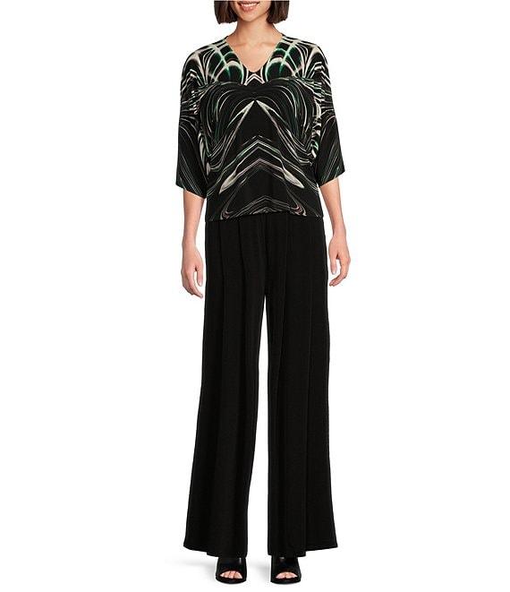 Eva Varro Knit Abstract Swirl V-Neck Elbow Kimono Sleeve Caftan Top Product Image