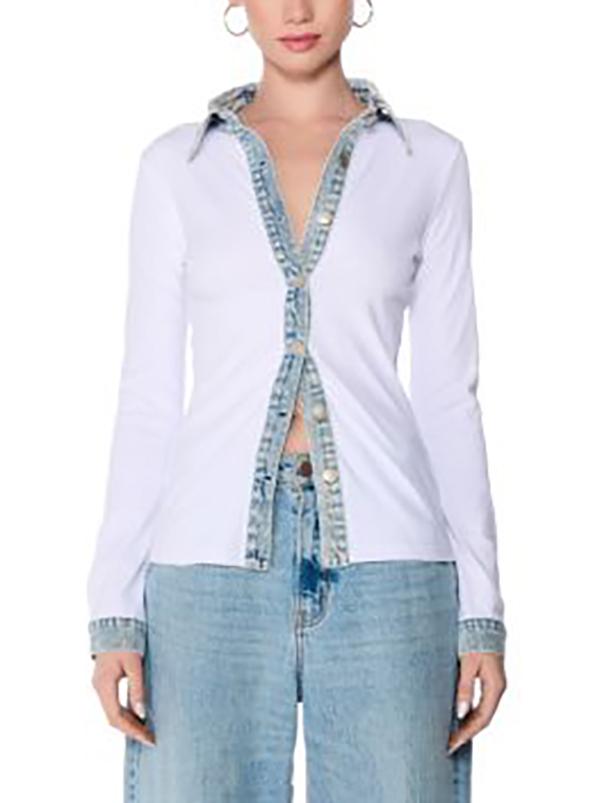 Long Sleeves Skinny Buttoned Split-Joint Lapel Blouses&Shirts Tops Product Image